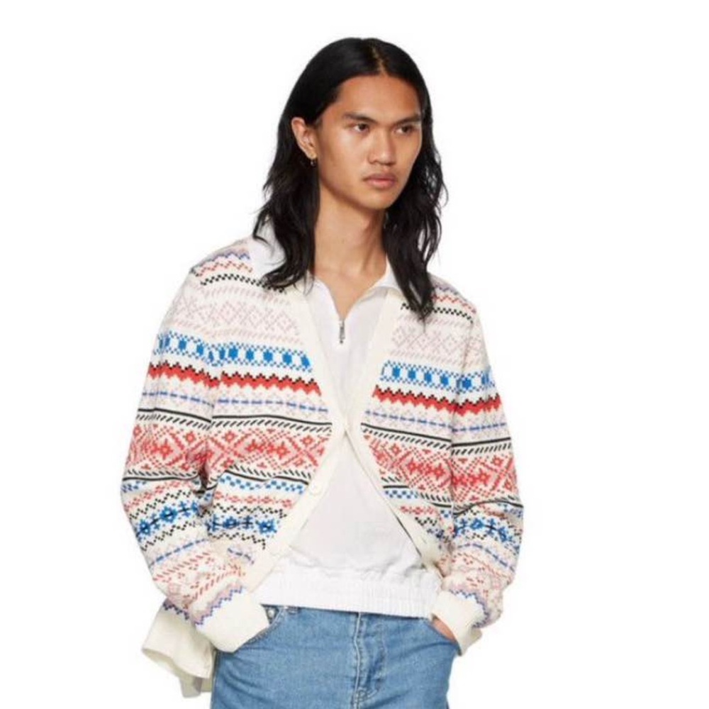 stem Cream Fair Isle Zip Cardigan with Red & Blue Accents